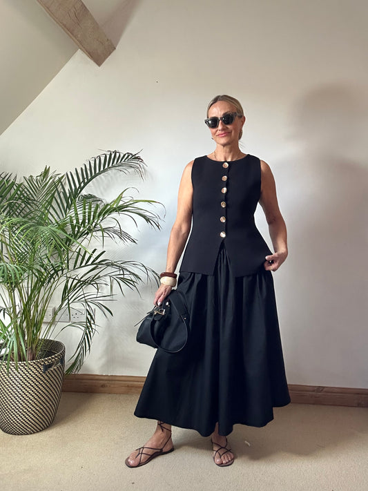 Black Cotton Maxi Skirt With Pockets