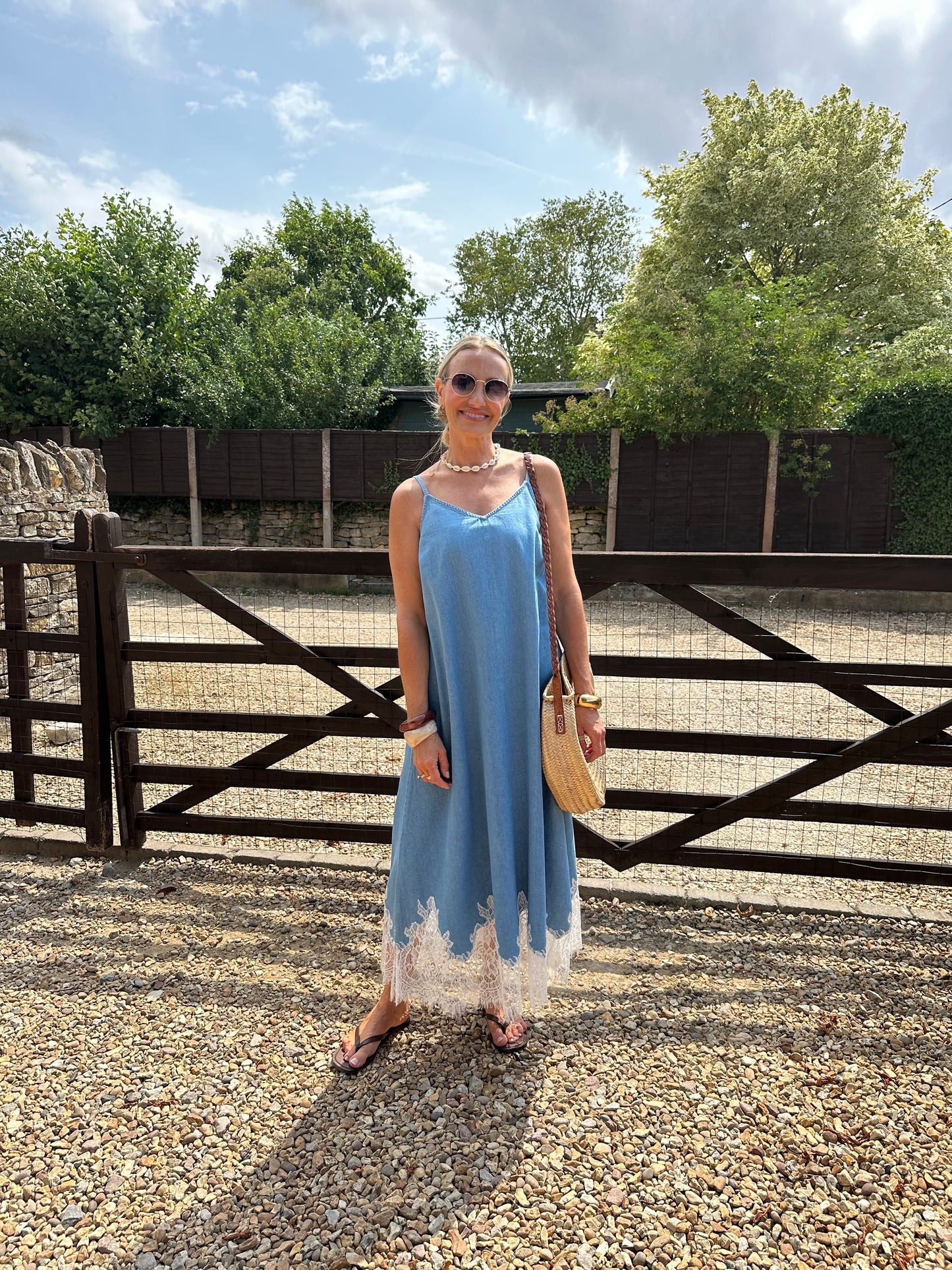Denim and Lace Slip Dress