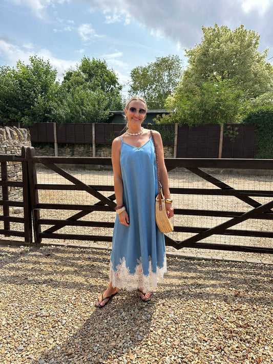 Denim and Lace Slip Dress