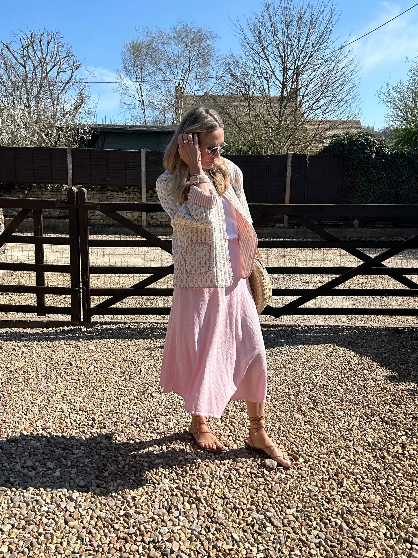 Linen mix slip skirt