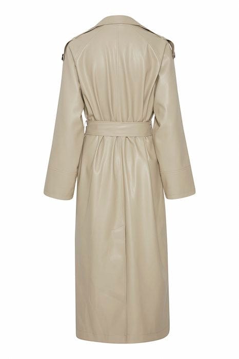Faux Leather Trench Coat - twill