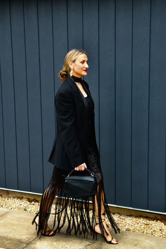 Fringed sequin skirt