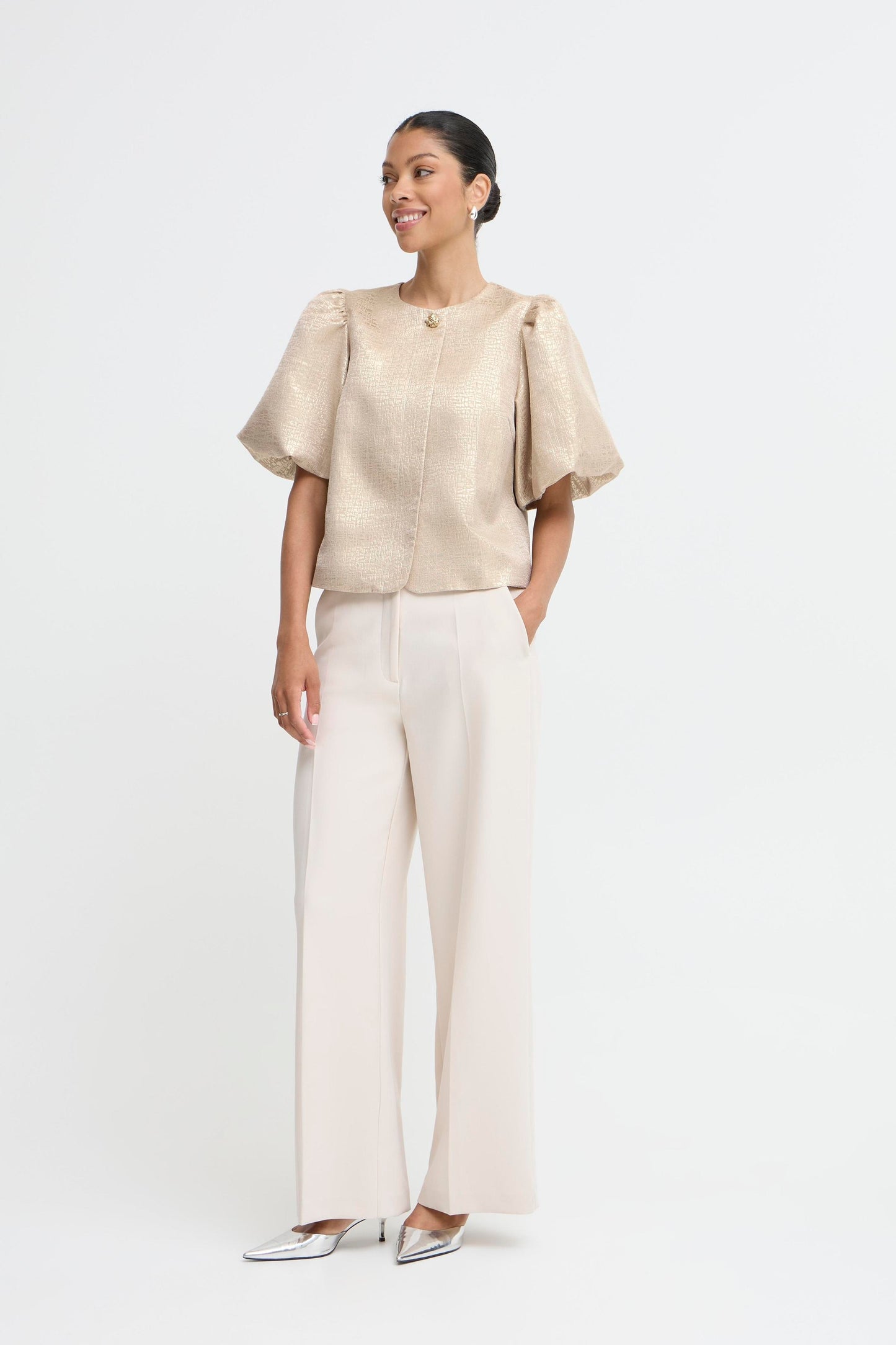 Metallic Puff Sleeve Jacket