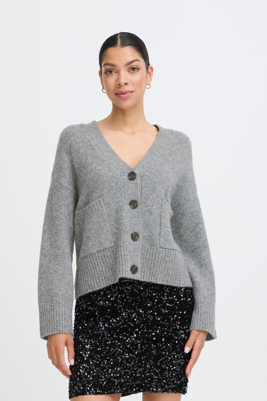 Grey V Neck Cardigan
