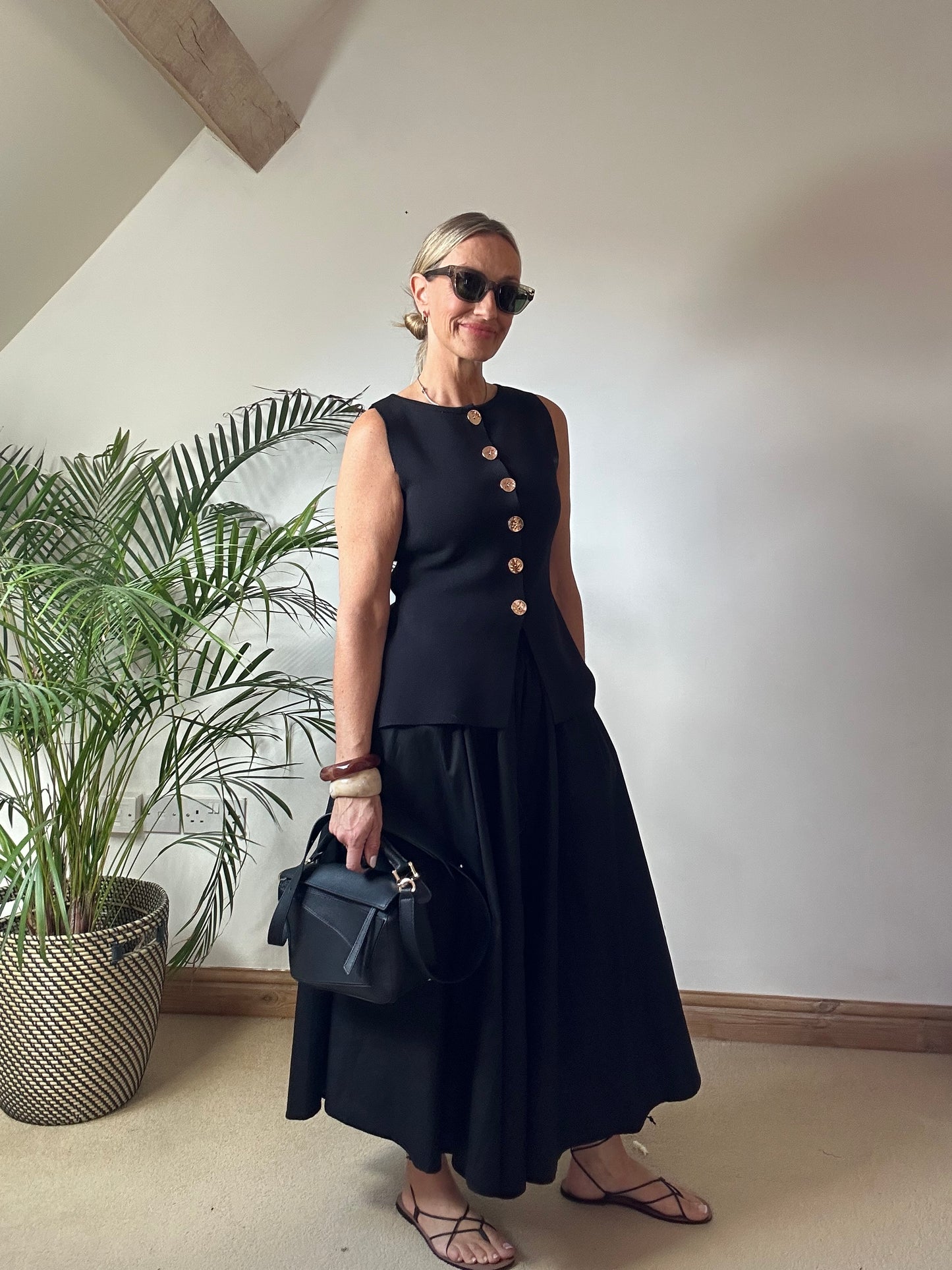 Black Cotton Maxi Skirt With Pockets