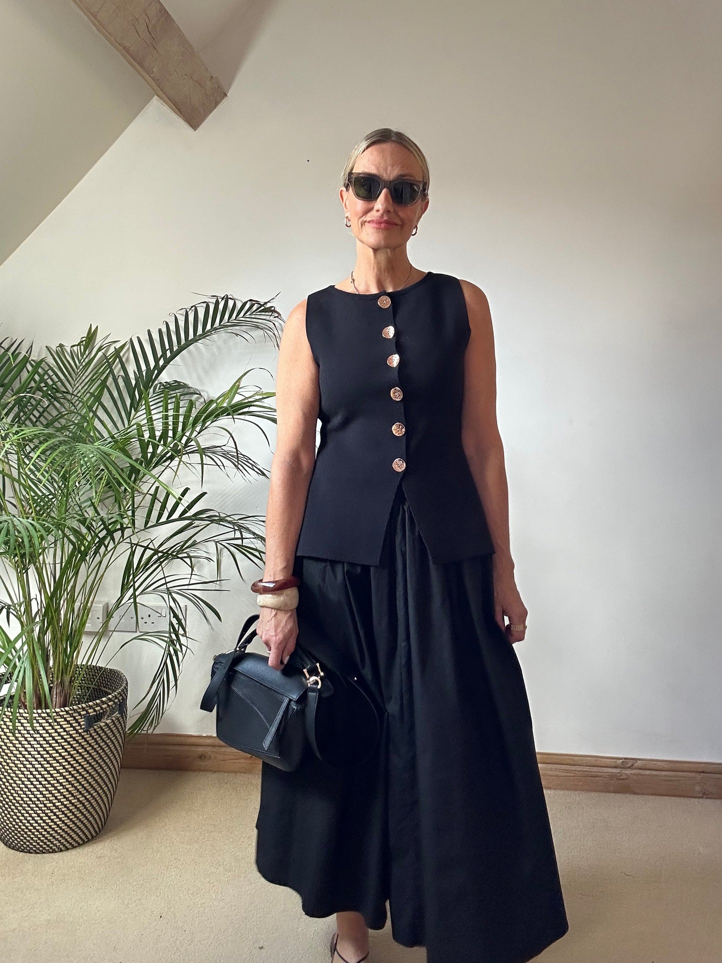 Black Cotton Maxi Skirt With Pockets
