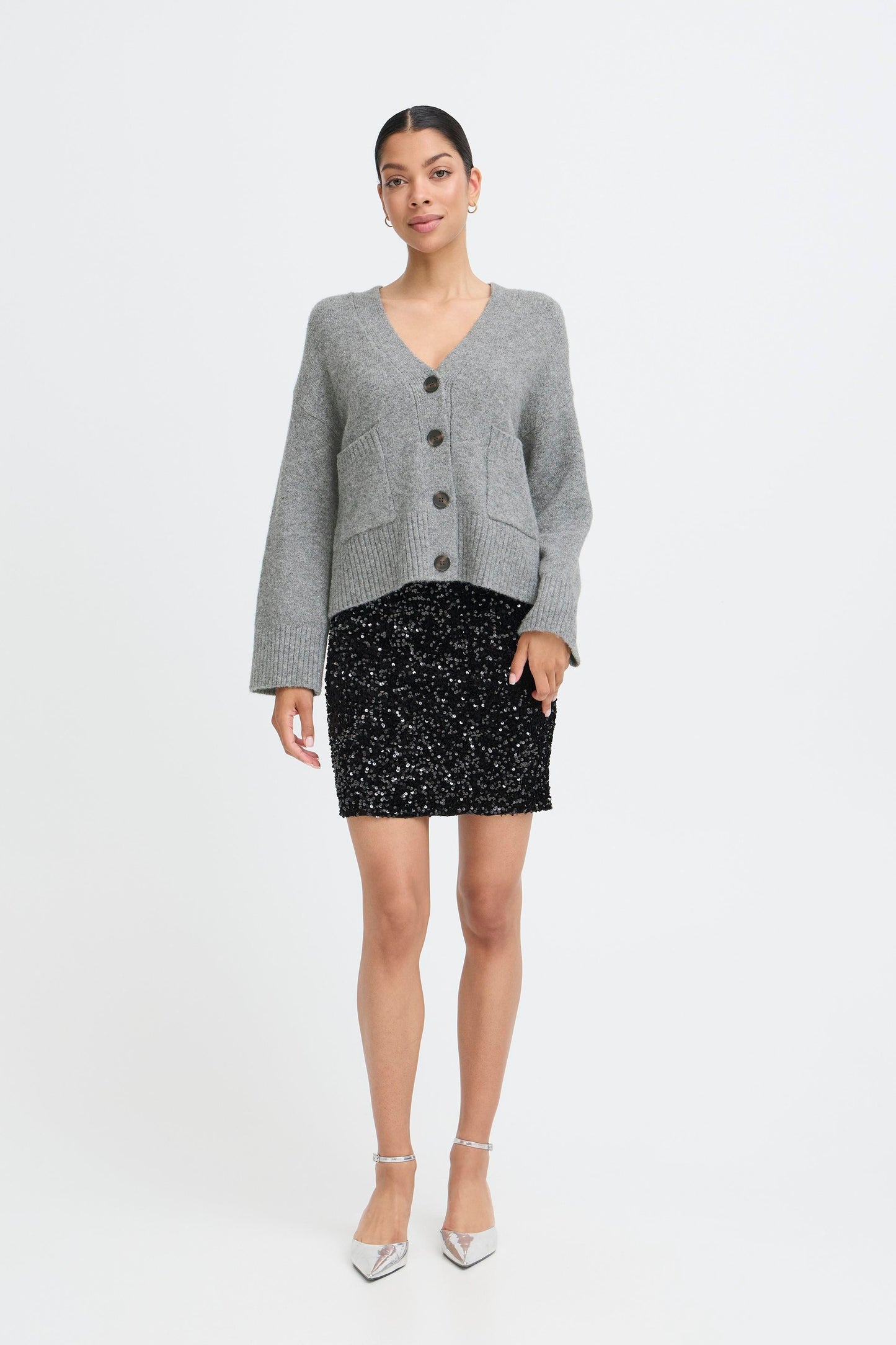 Grey V Neck Cardigan