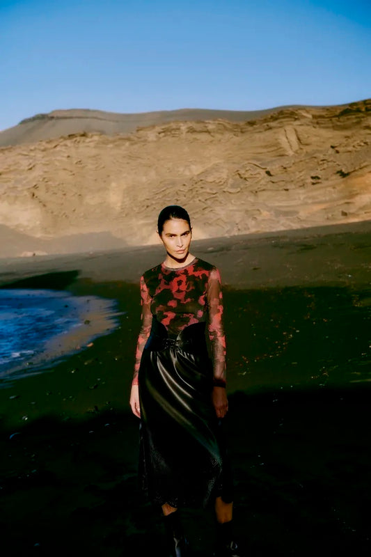 Laser Cut Faux Leather Skirt