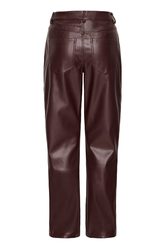 Burgundy Faux leather Straight Leg Trousers