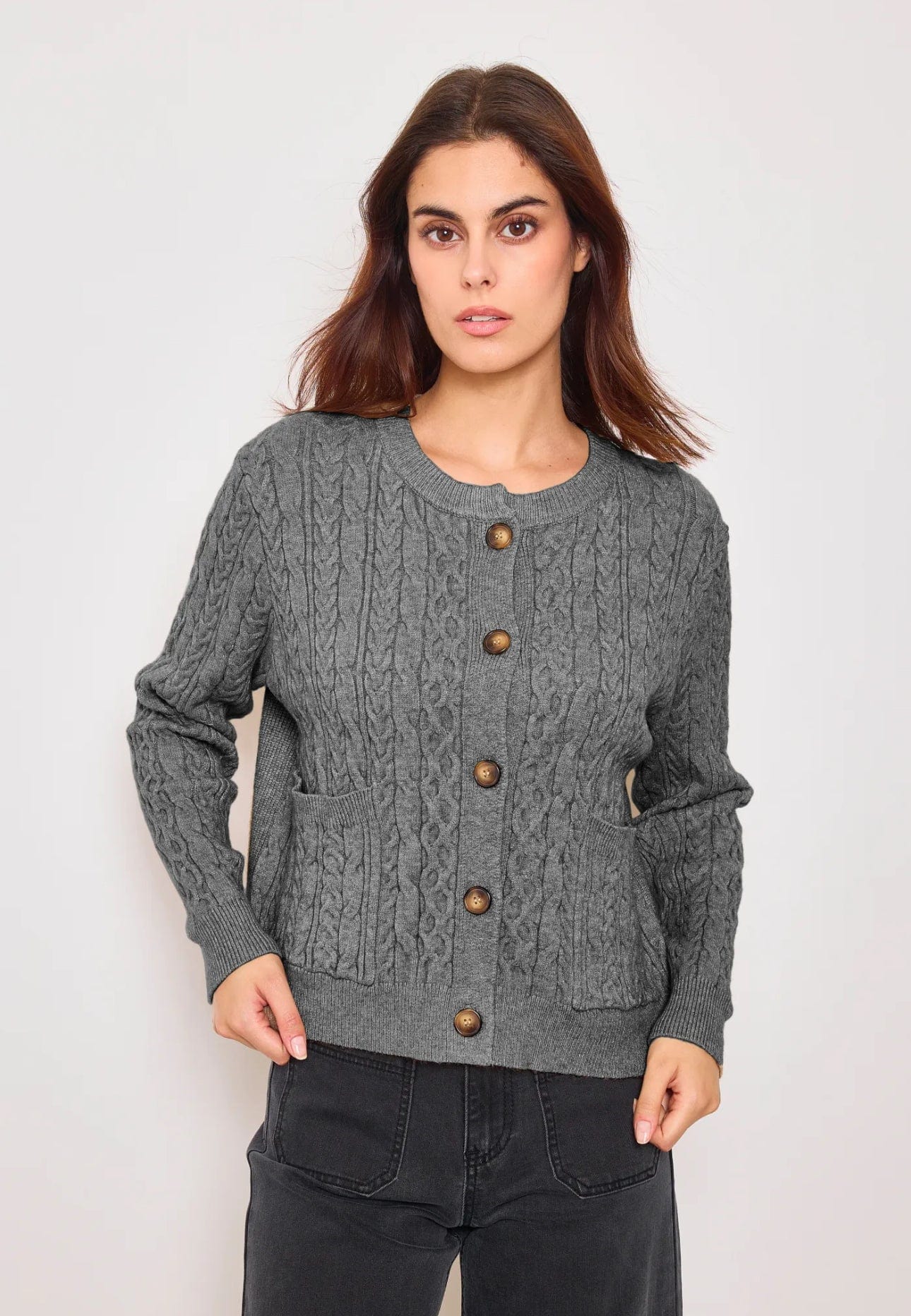 Grey Cable Short Cardigan
