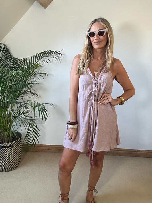 Mykonos rope Halter Mini Dress