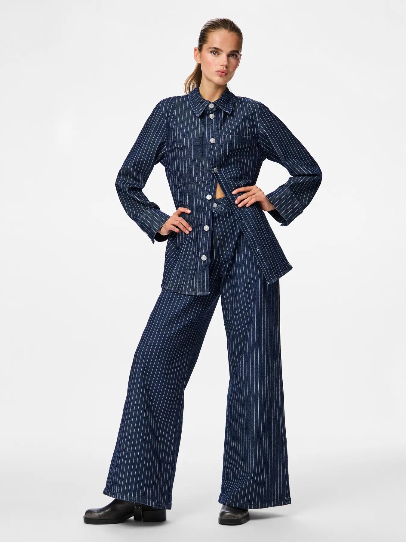 Wide Leg Pinstripe Jeans