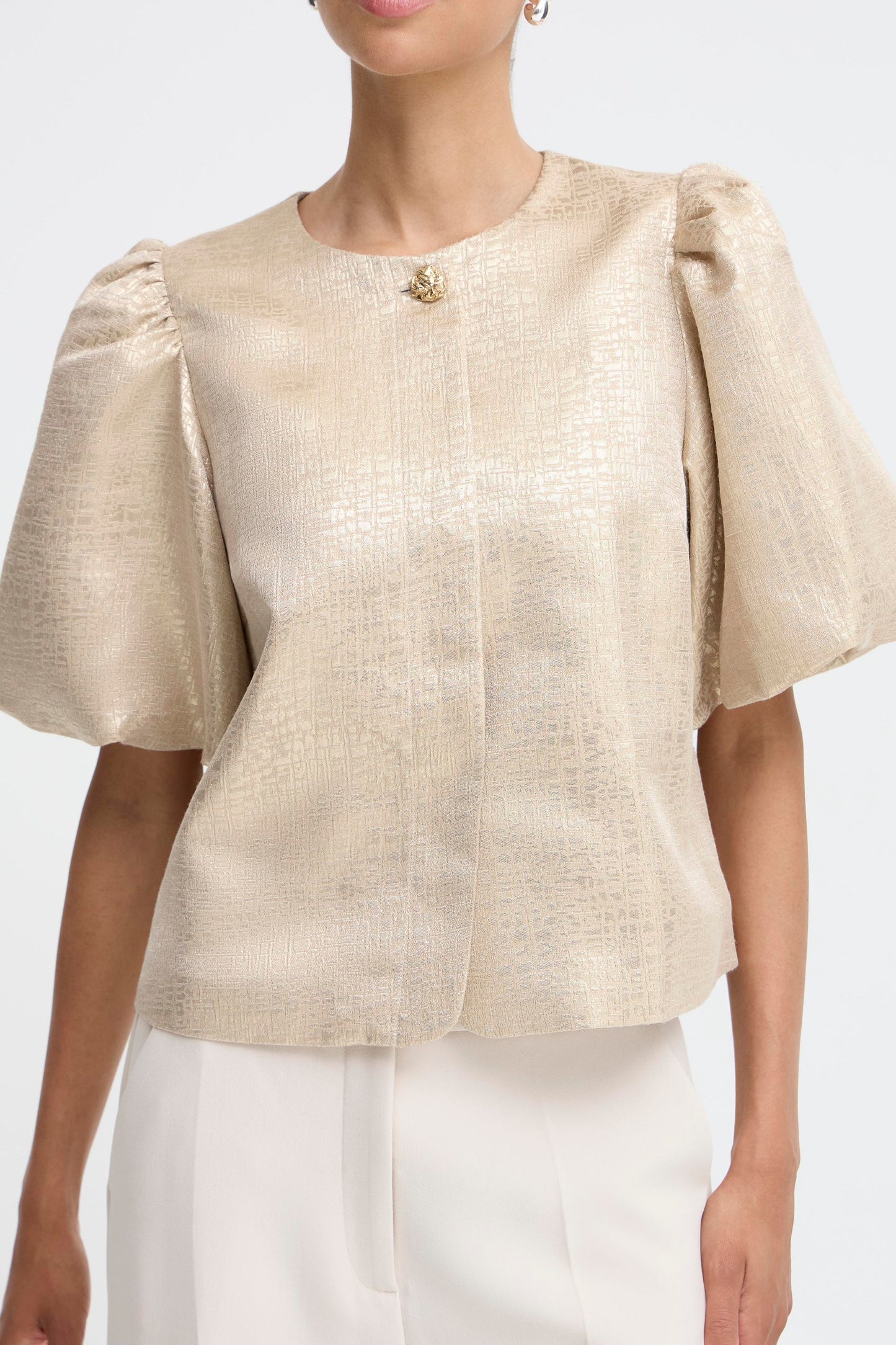 Metallic Puff Sleeve Jacket