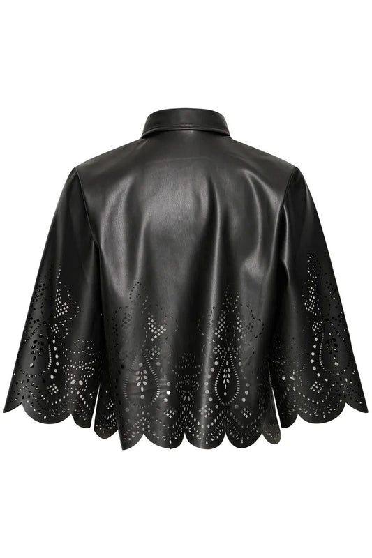 Faux Leather Laser Cut Shirt