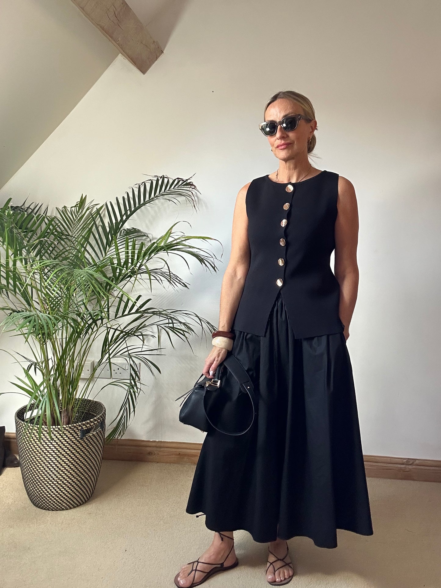 Black Cotton Maxi Skirt With Pockets