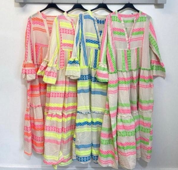 Aztec maxi dress - neon pink snd green