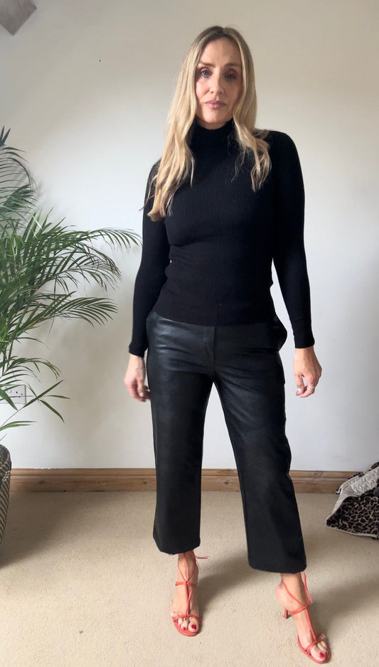 Black cropped Faux Leather Trousers