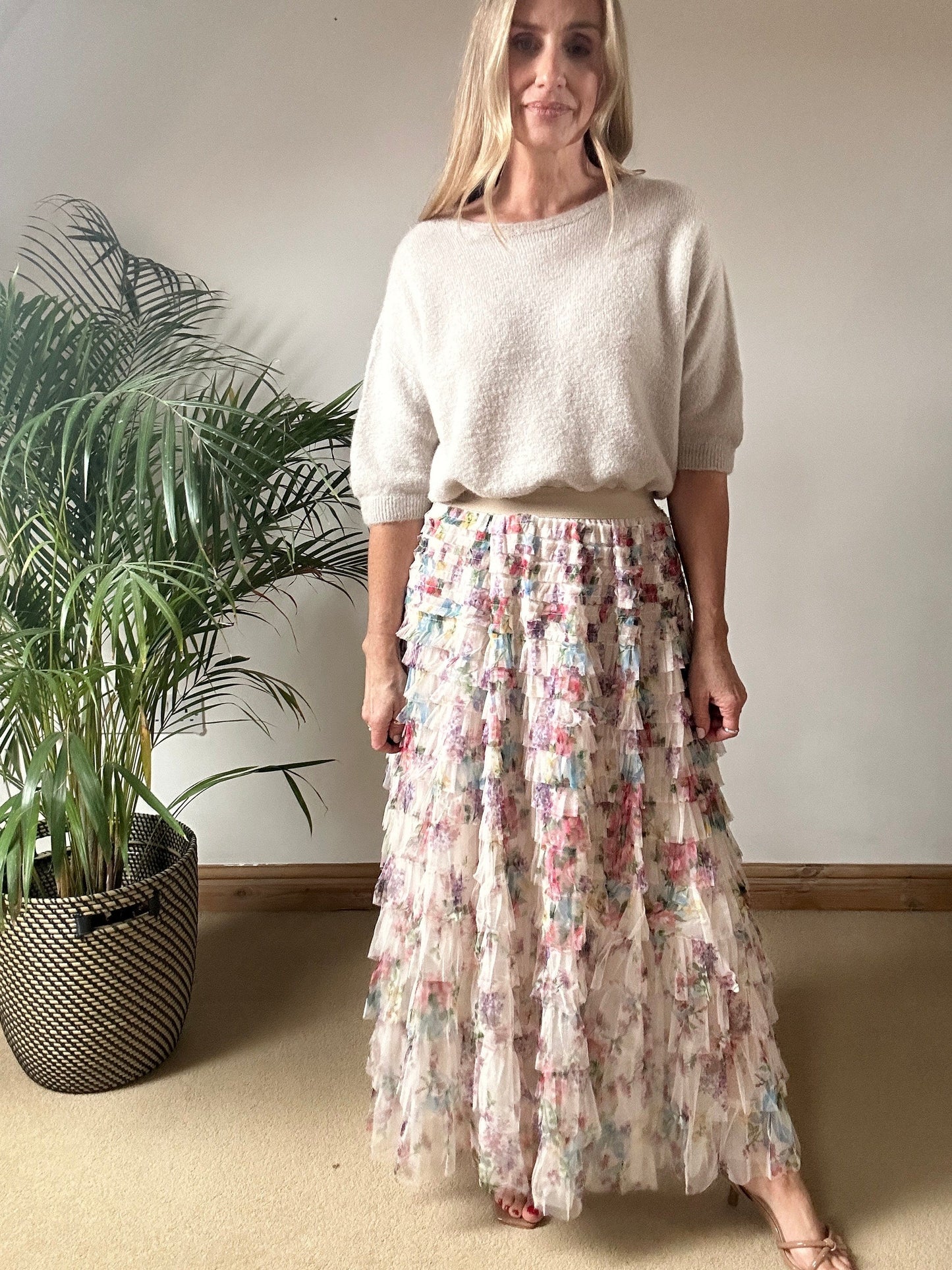 Floral Tulle Layered Skirt