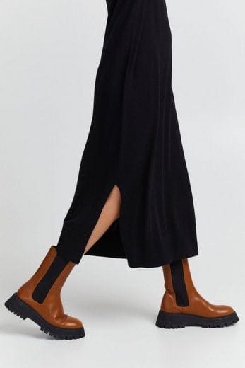 Funnel Neck Long knitted Dress - Black