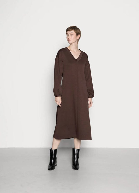 Silky Sweatshirt Dress - Brown
