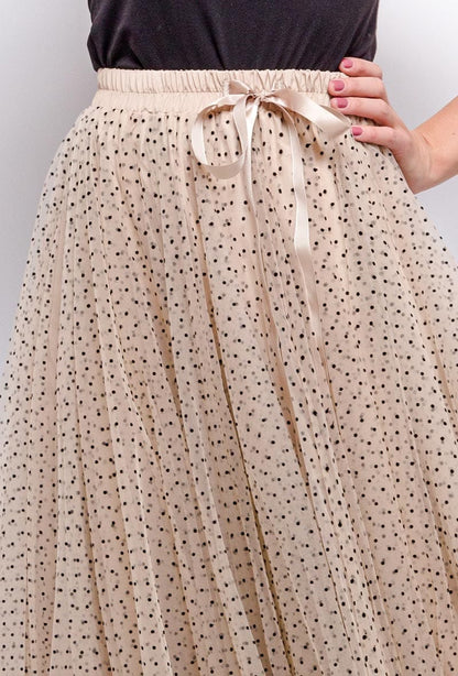 The Carrie  Skirt - Beige with Black Polka Dots