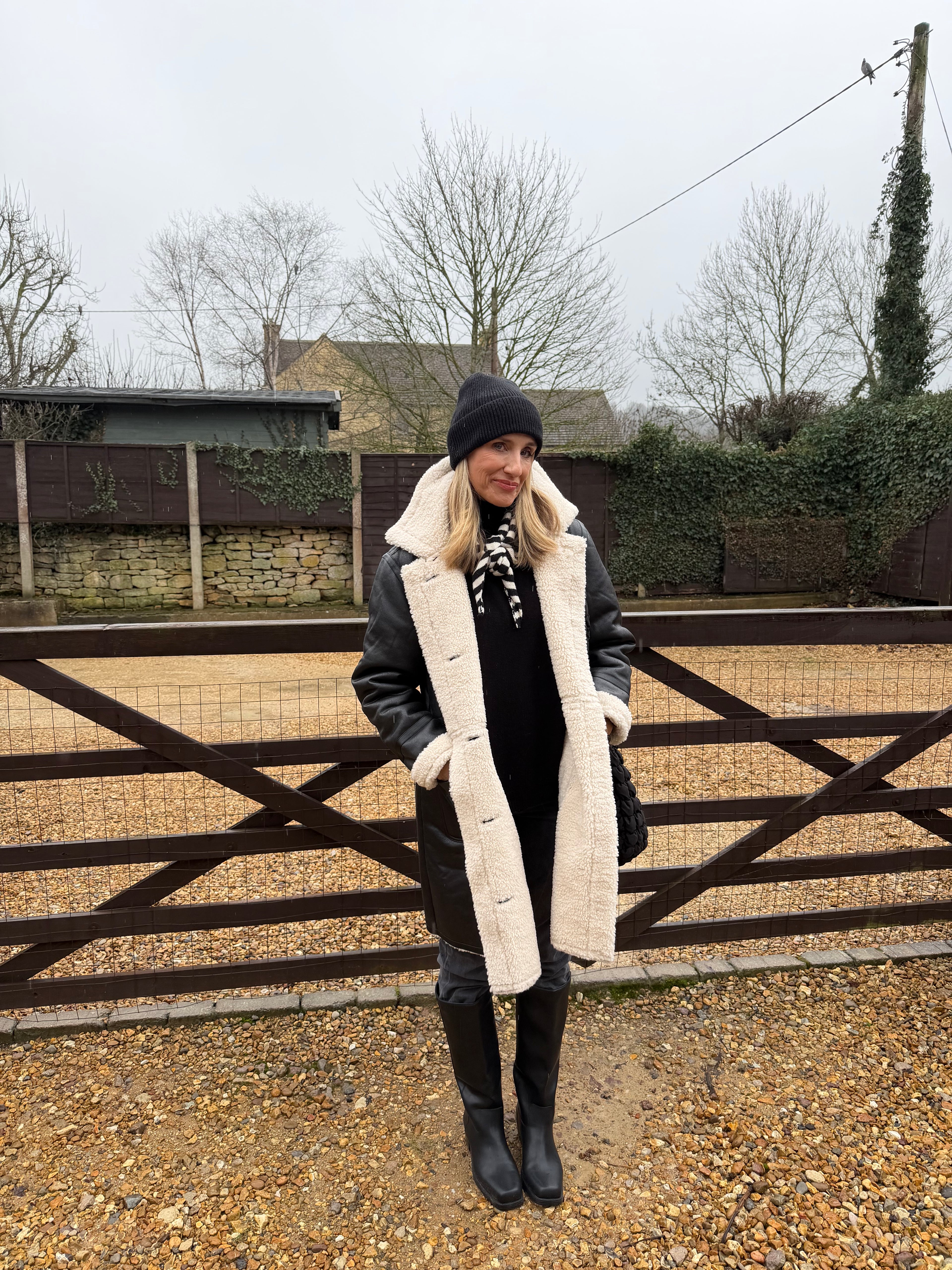 Faux Leather, Shearling Lined Coat