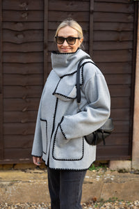 Felt Jacket with Scarf - Grey