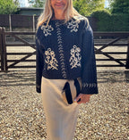 Embroidered  Quilted Black Jacket