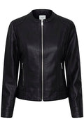 Black Faux Leather Bomber