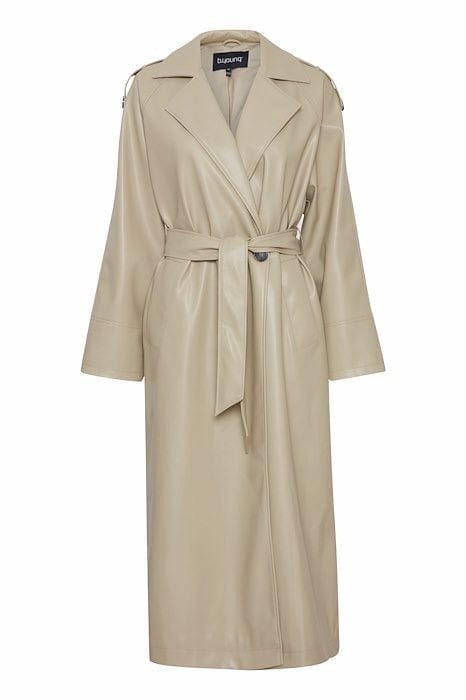Faux Leather Trench Coat - twill