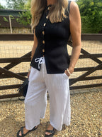 Wide Leg Linen Pinstripe Trousers