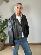 Aged  Faux Leather Biker Jacket