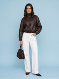 Brown Funnel Neck PU Jacket