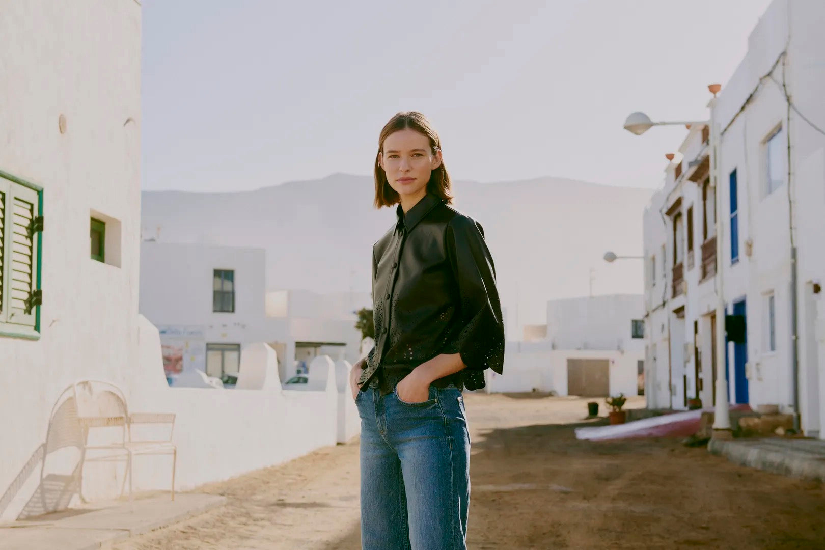 Faux Leather Laser Cut Shirt