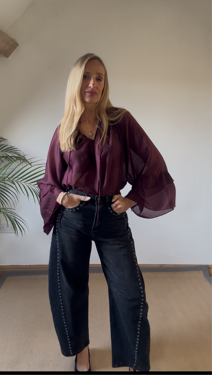 Wine Boho Style Blouse