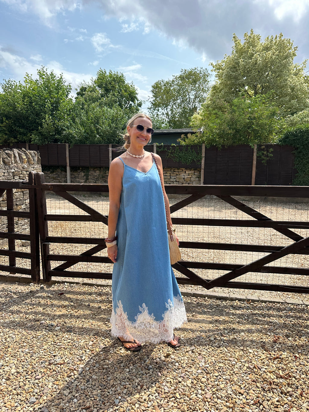 Denim and Lace Slip Dress