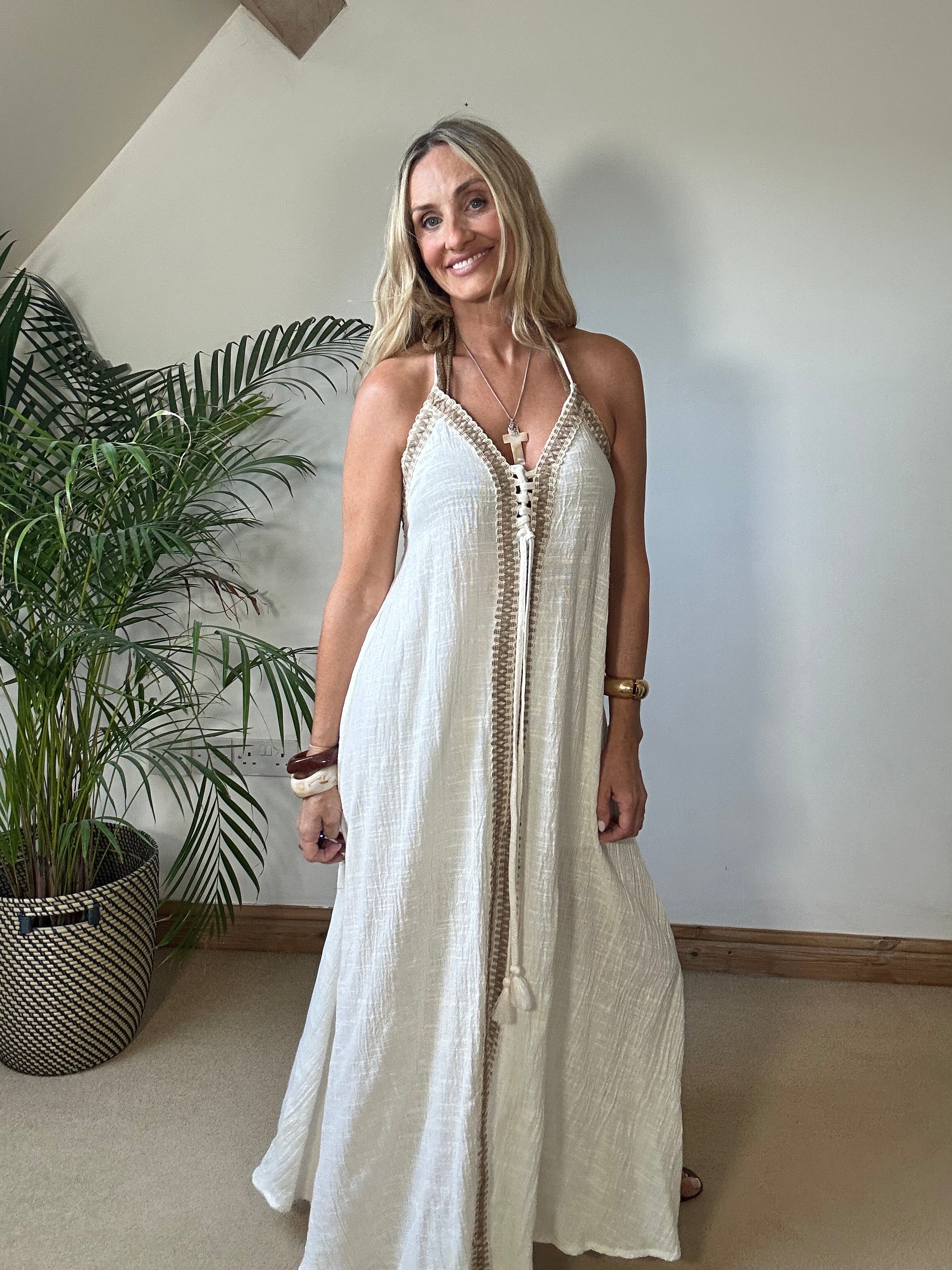 Boho Beach Dress With Woven Detail