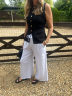 Wide Leg Linen Pinstripe Trousers