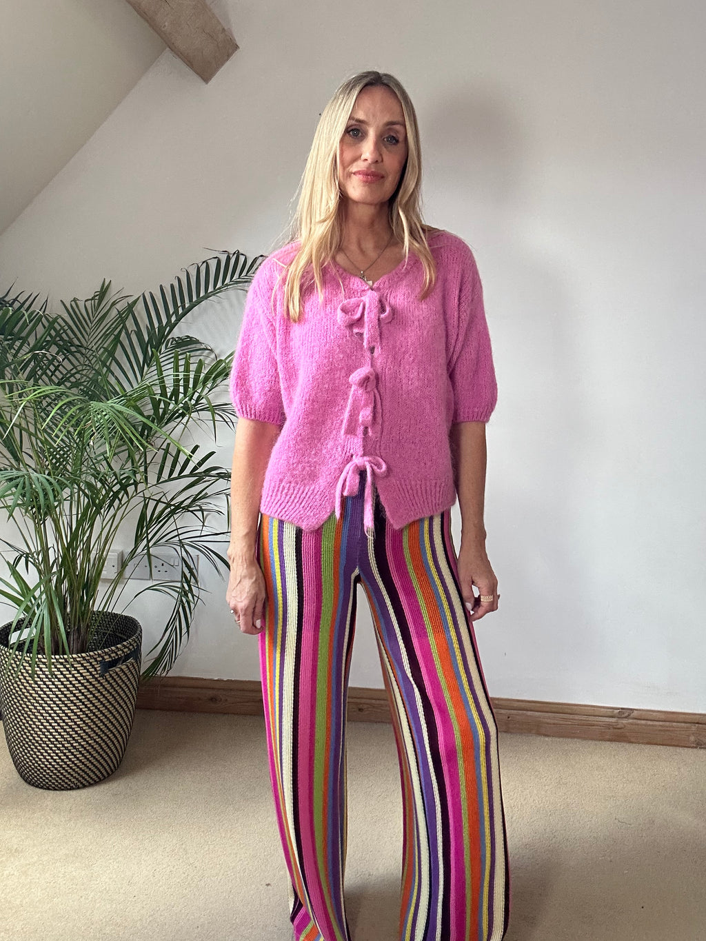 Boho Striped Knitted Pants - Pink Tones