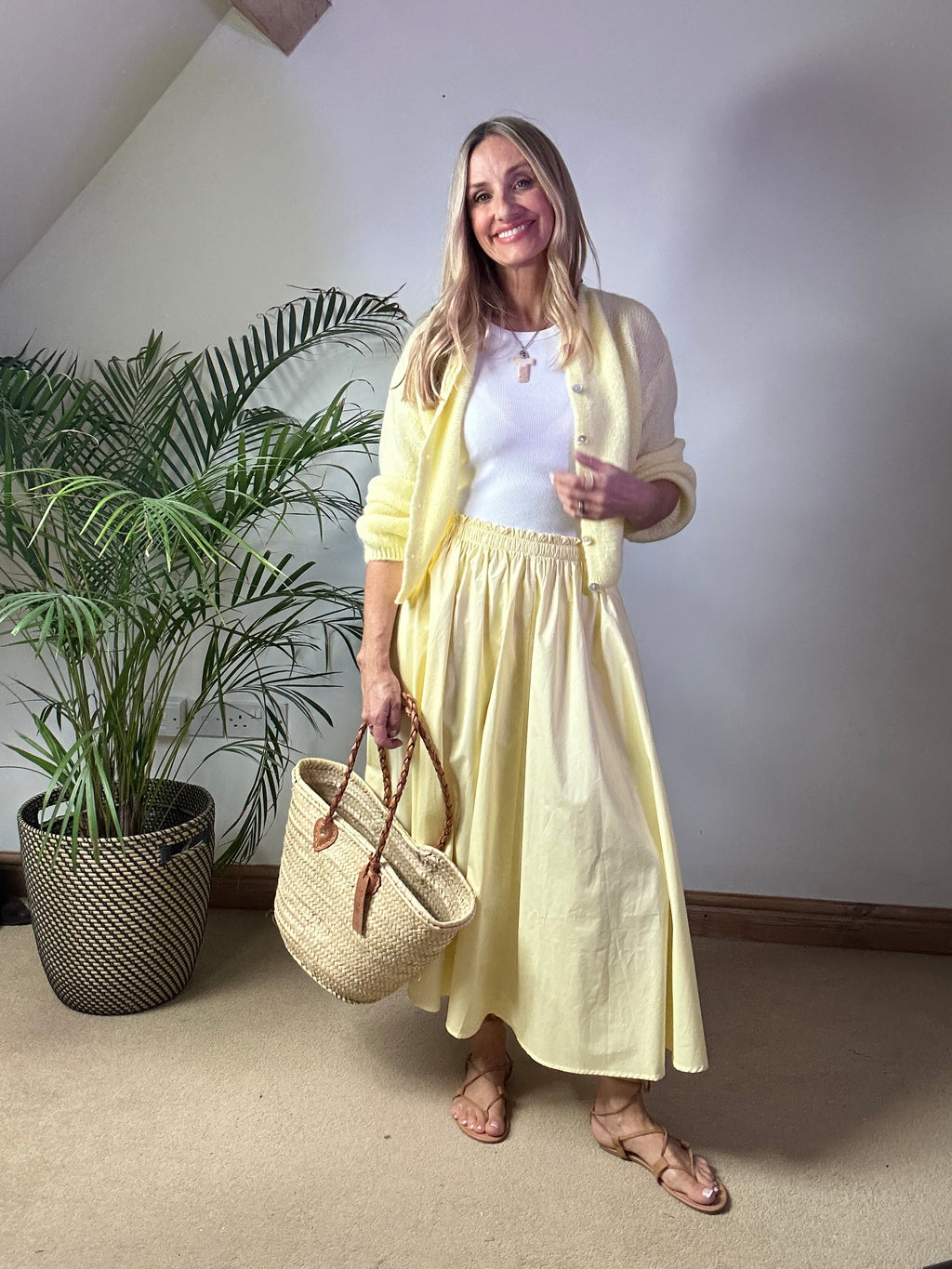 Lemon Cotton Midii Skirt With Pockets