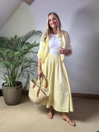 Lemon Cotton Midii Skirt With Pockets