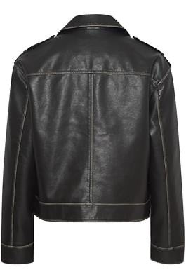 Aged  Faux Leather Biker Jacket