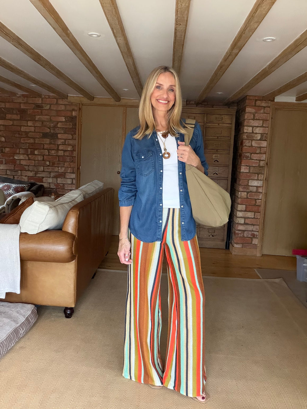 Striped Crochet Trousers (aqua)