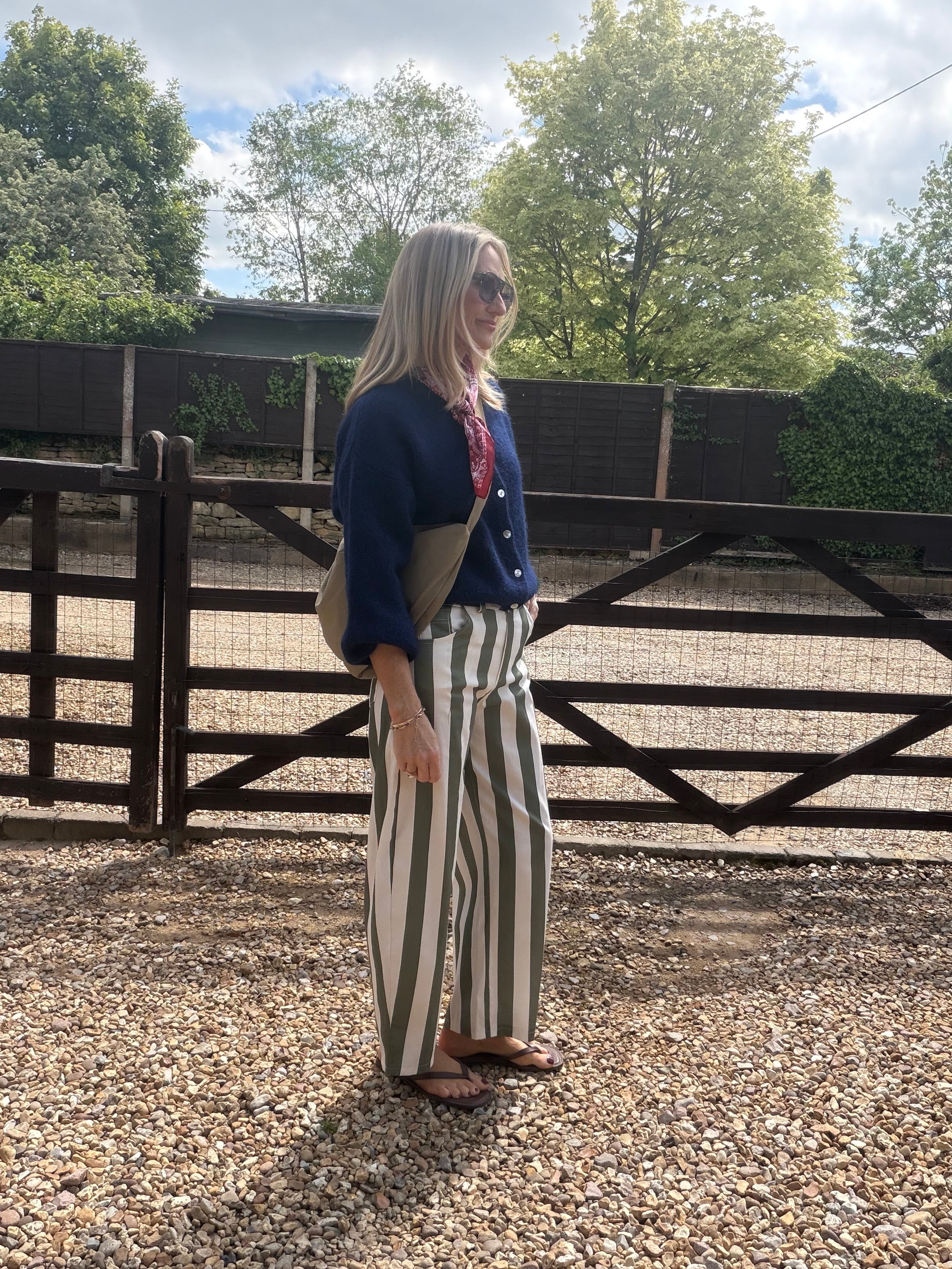 Stripe Barrel Leg Trousers
