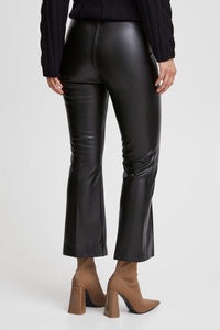 Black Faux Leather Cropped Flare Trousers