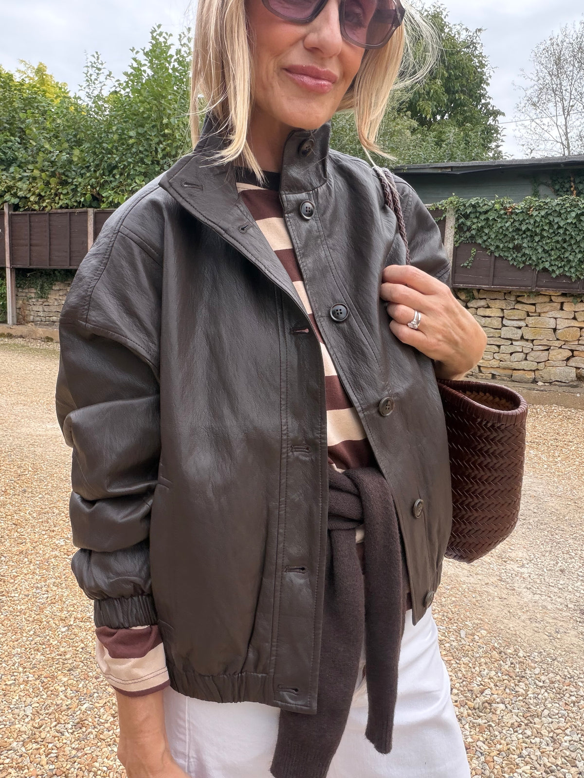 Brown Funnel Neck PU Jacket