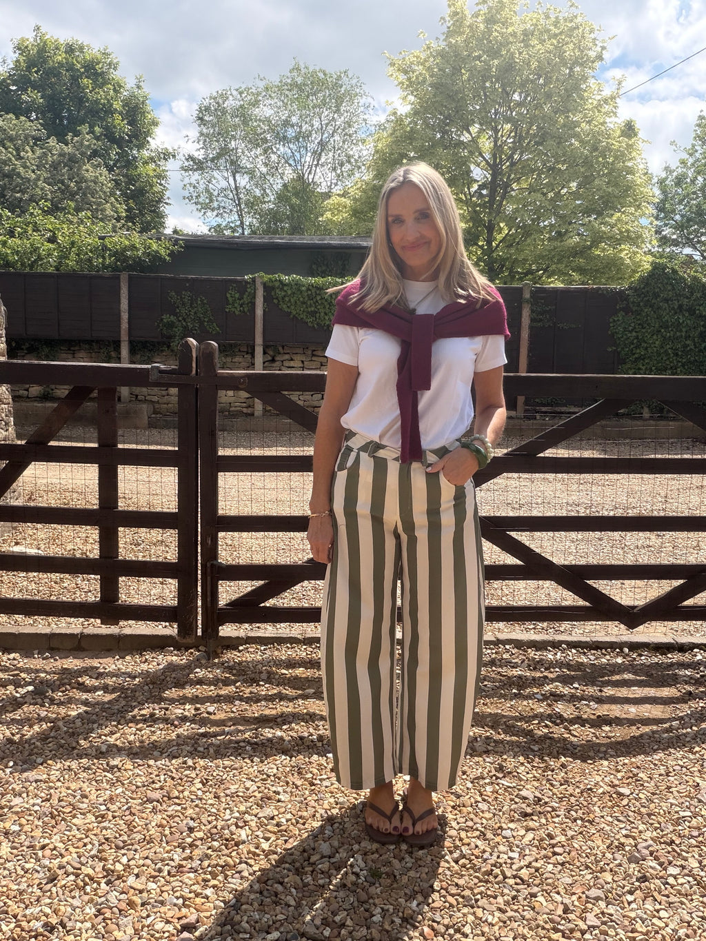 Stripe Barrel Leg Trousers
