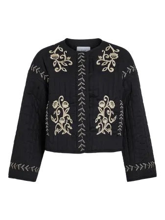 Embroidered  Quilted Black Jacket