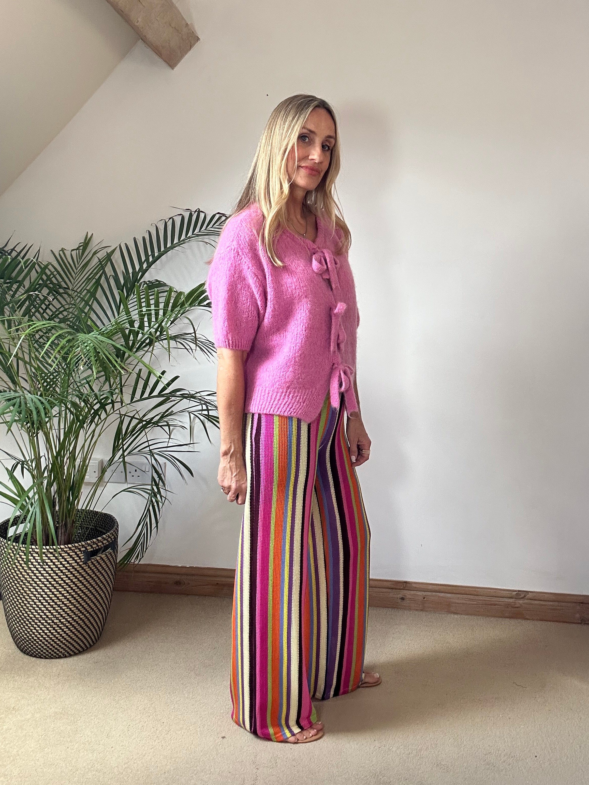 Boho Striped Knitted Pants - Pink Tones