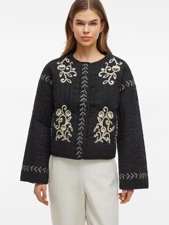 Embroidered  Quilted Black Jacket